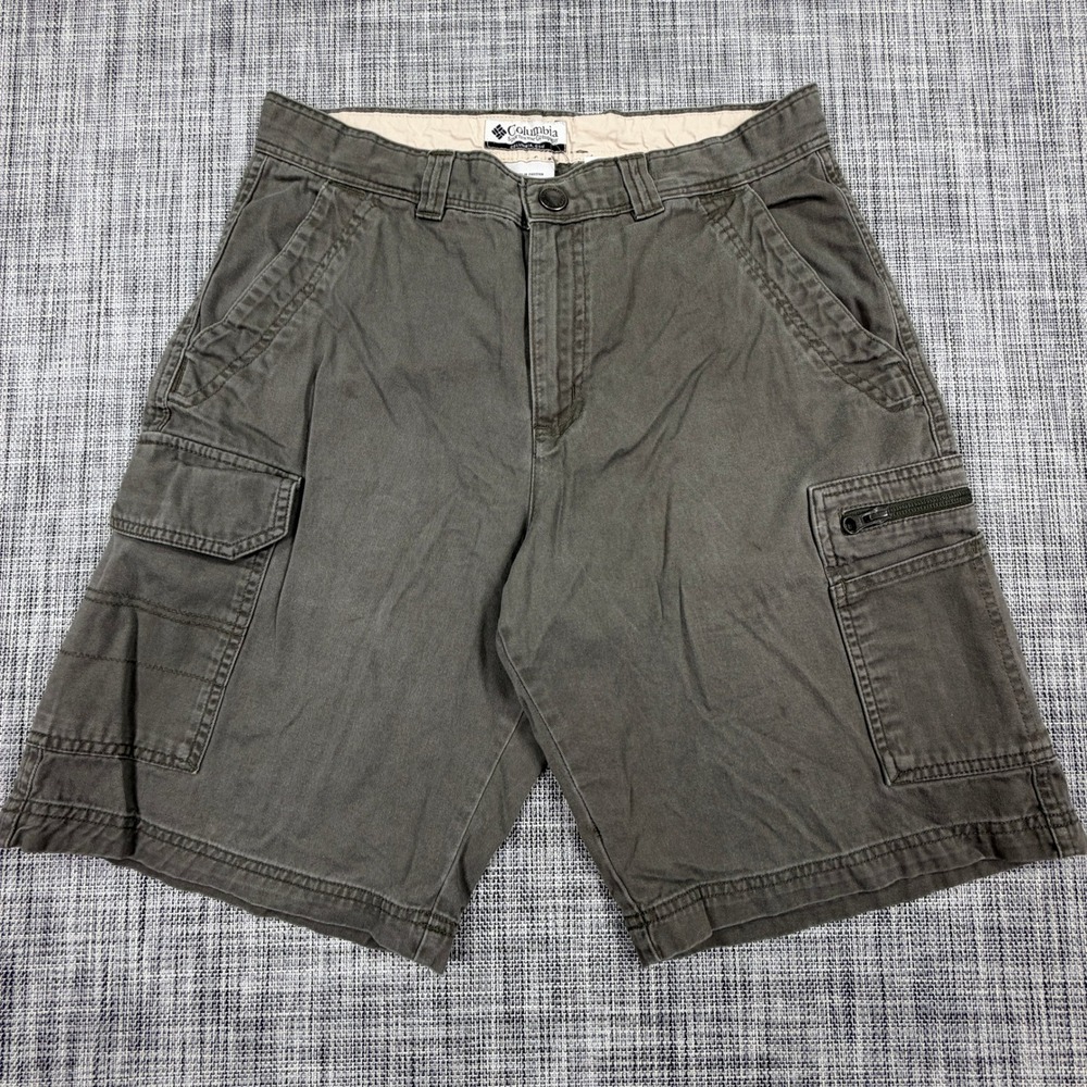Columbia Mens Cargo Shorts 30 Gray Cotton Twill Flat Front Hiking Utility 10 In